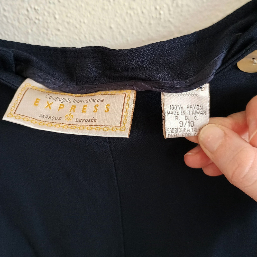 Vtg Compagne Internationale Express Navy Wide Leg Pants High Waist Button Front - Picture 6 of 7